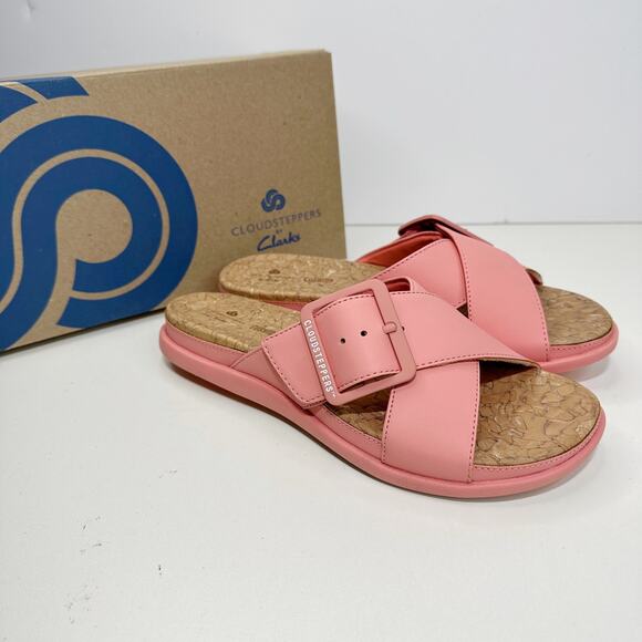 Clarks Cloudstepper Step June Shell Coral Slide Sandal Women 7M NIB - Picture 2 of 9
